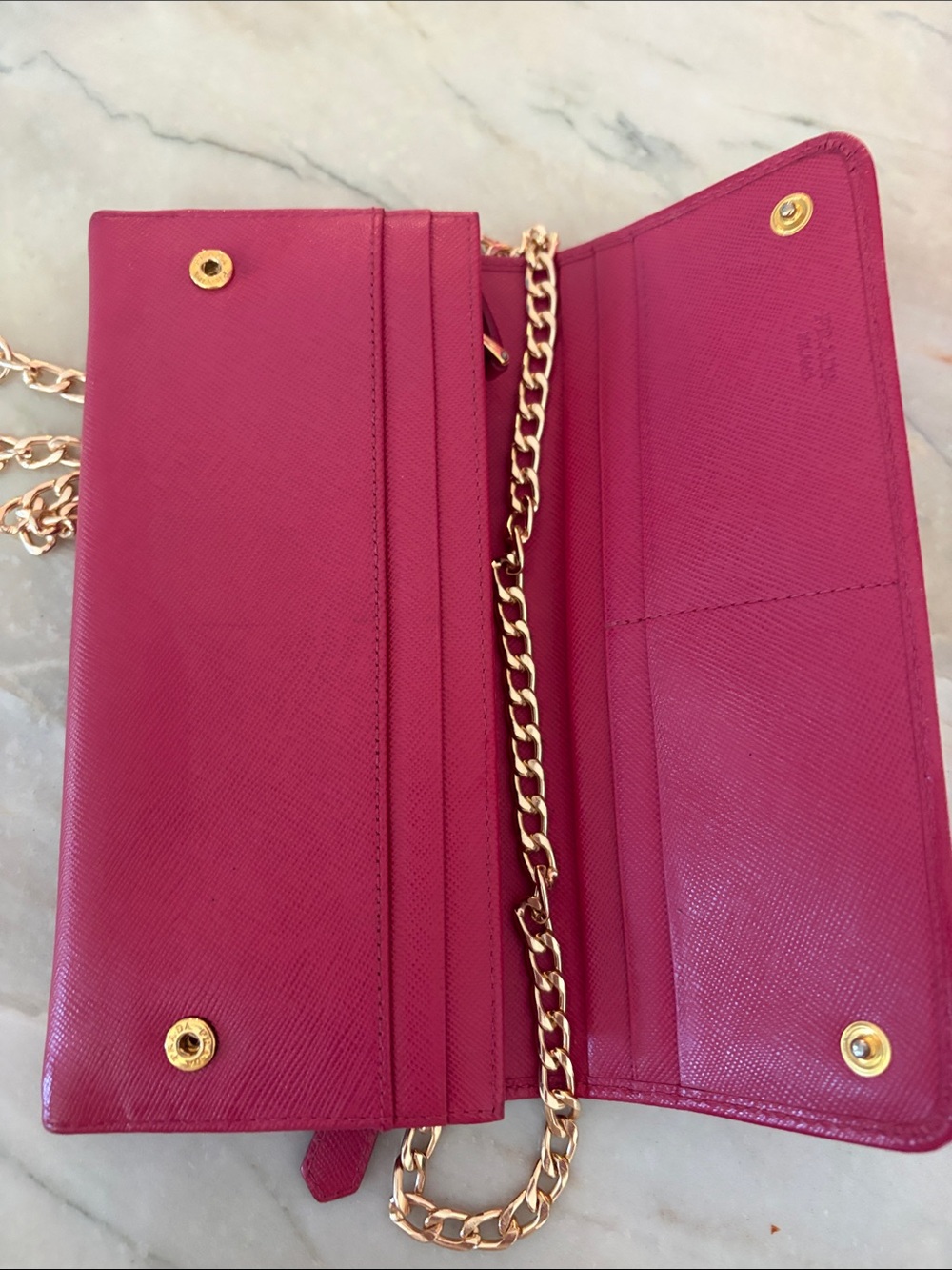 Prada Saffiano Leather Bow Chain Clutch - Fuchsia - Picture 3 of 5